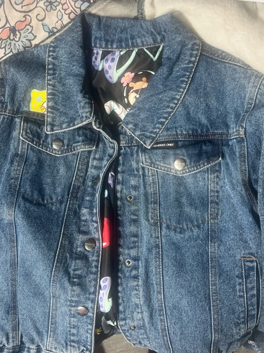 Members Only Kids Blue Denim Jacket with Colorful Printed Lining